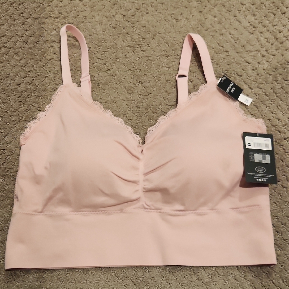 NEW Women's Pink Lace Trim Bralette 2X NEW WITH TAGS